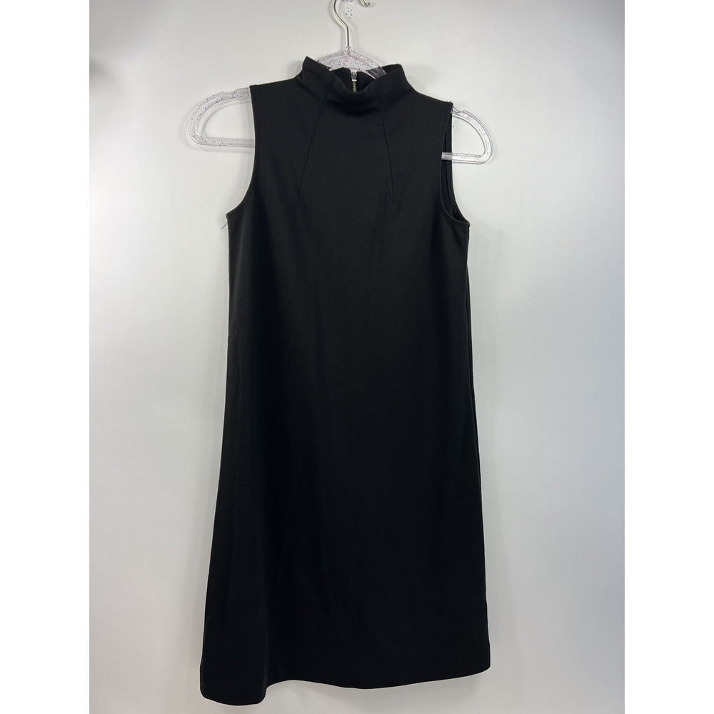 Adrienne Vittadini Tank Dress Women's Petite Sz 2P Black 1/4 Gold Zip Sleeveless